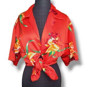 Vintage 60's 70's Hilo Hattie Hawaiian Floral Hibiscus Orange Top XL Rare Print